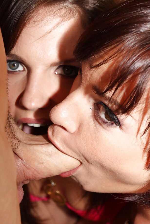 16P Bobbi and Dana threesome cock sharing POV on man's huge dick