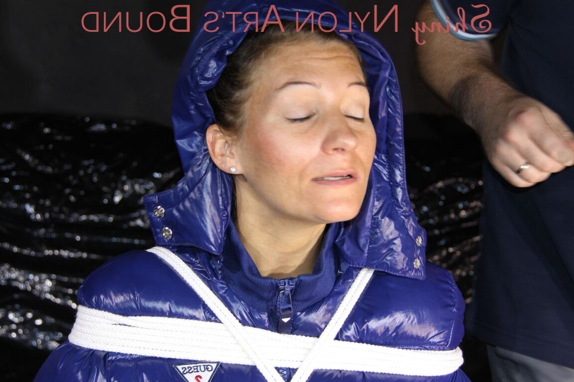 16P Sexy Sandra being tied and gagged with ropes and a clothgag on a chair wearing