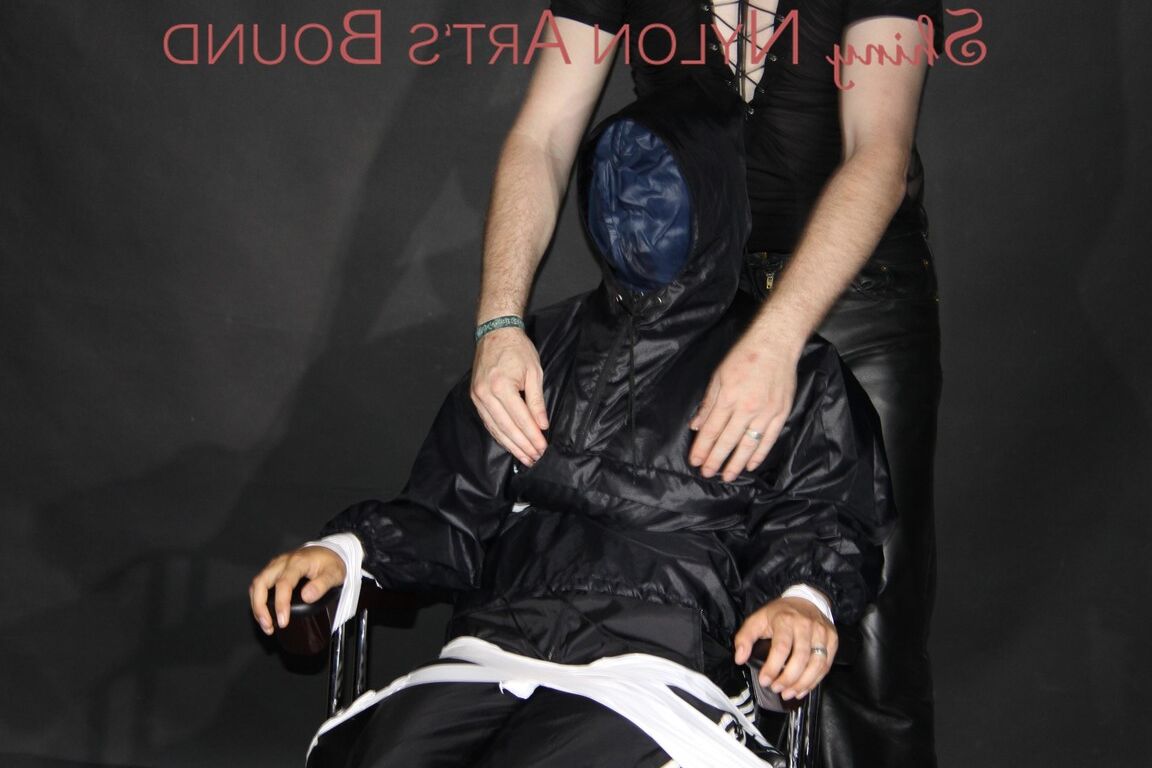16P Watching our new model AIYANA wearing sexy shiny nylon rainwear being bound
