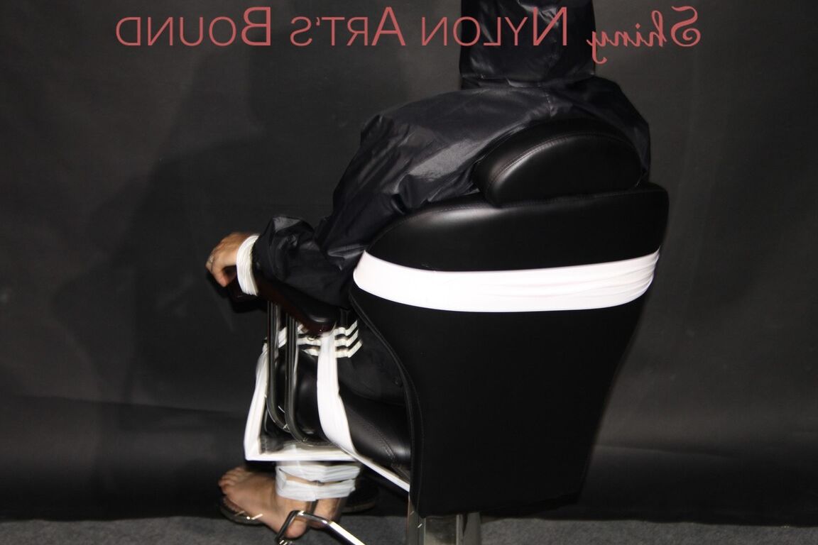 16P Watching our new model AIYANA wearing sexy shiny nylon rainwear being bound