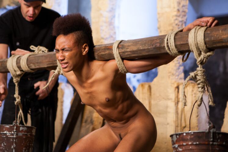 13P Ebony slave with tiny tits is humiliated before partaking in sex acts