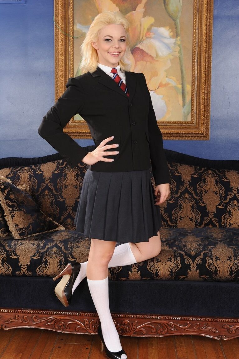 17P Petite blonde Alice Frost posing seductively in her school uniform