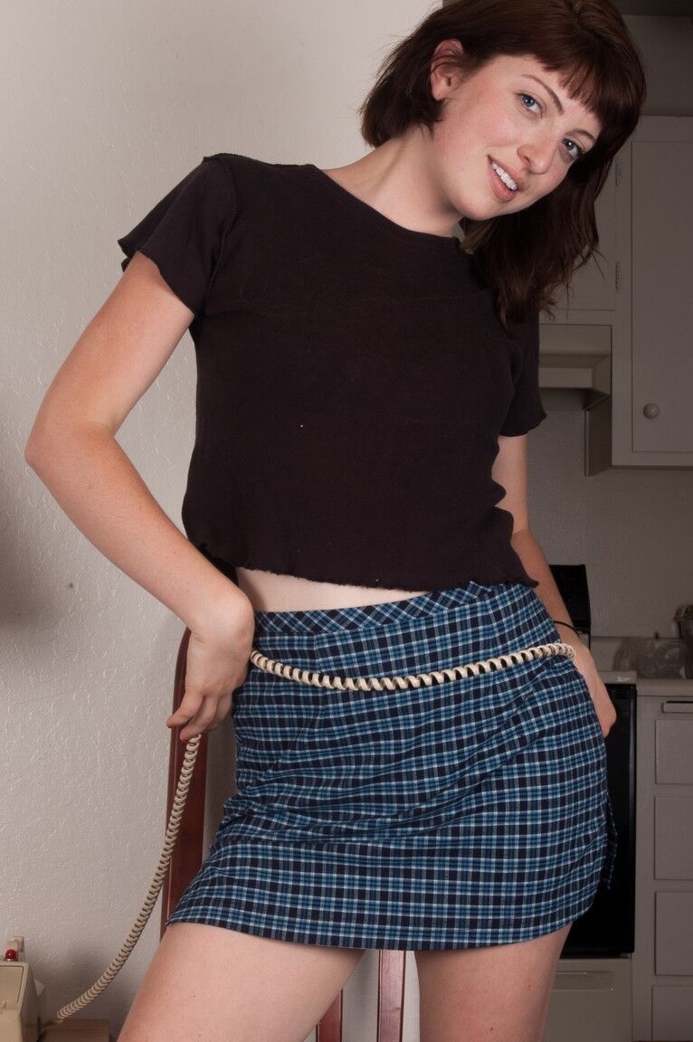 21P Horny babe in a skirt Serena reveals her hairy armpits and bushy twat