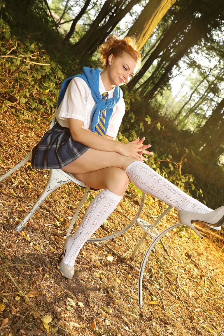 16P Scarlett Foxett from Only Tease in a college uniform with a plaid miniskirt