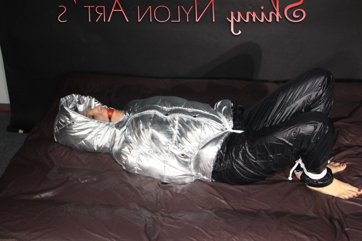 16P Watching sexy Sandra being tied and gagged on a bed with ropes and a ballgag