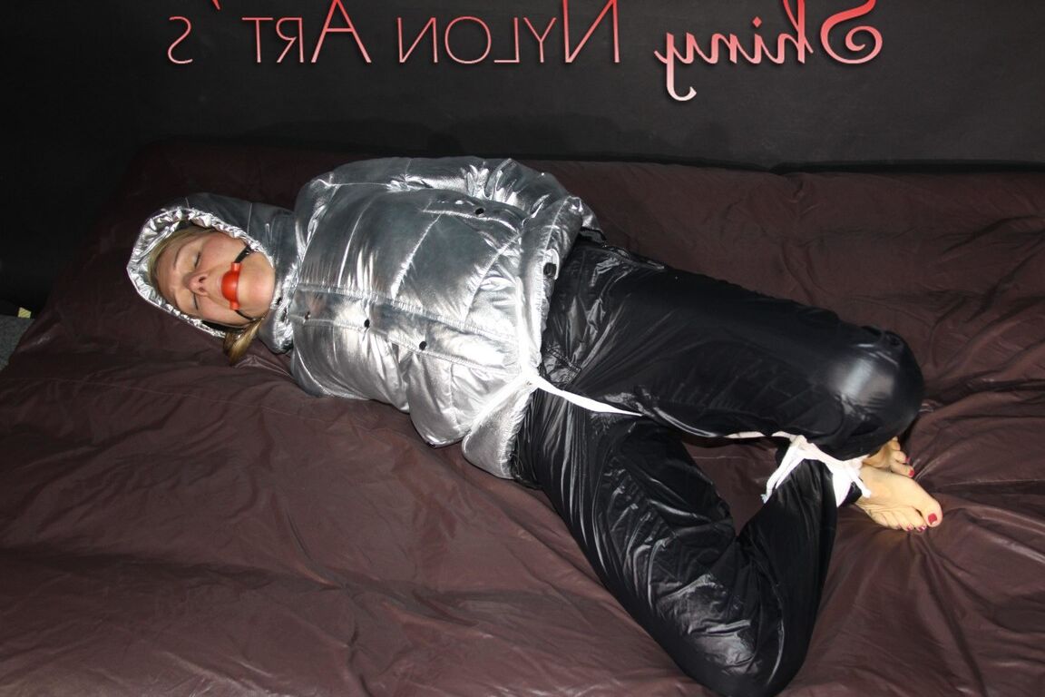 16P Watching sexy Sandra being tied and gagged on a bed with ropes and a ballgag