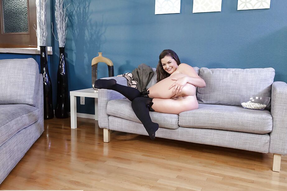 16P Latina first timer Allie Haze stripping down to over the knee socks