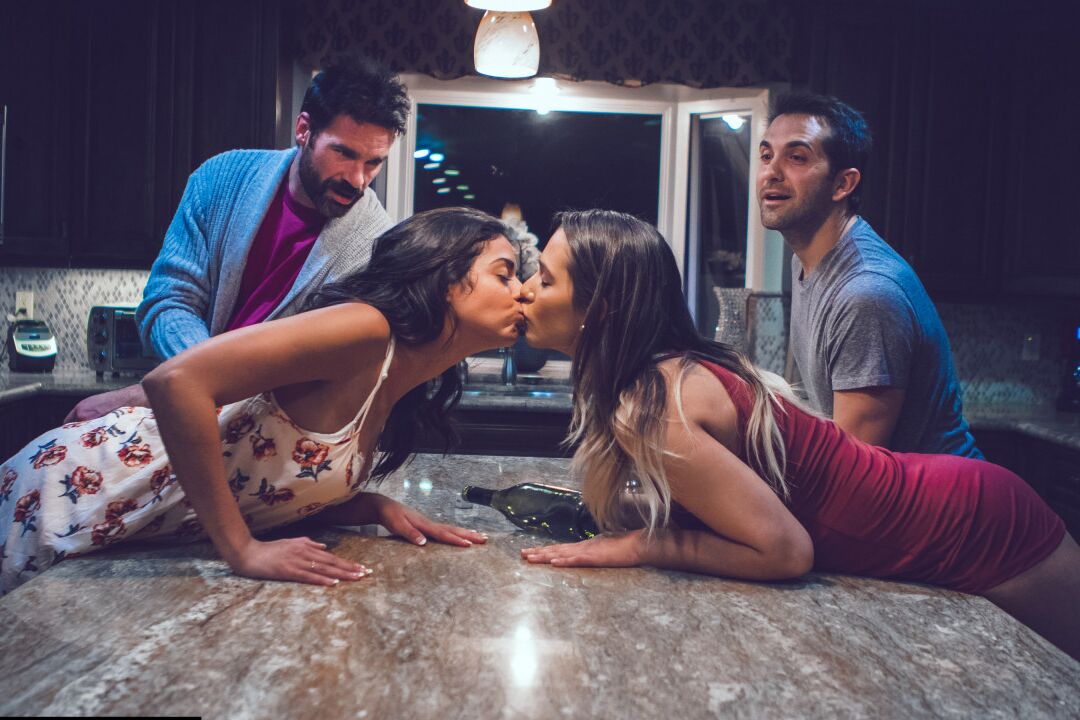 20P Hot Latina couples swap wives during a foursome in the kitchen