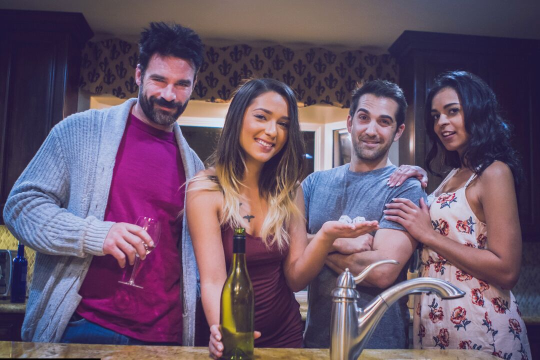20P Hot Latina couples swap wives during a foursome in the kitchen