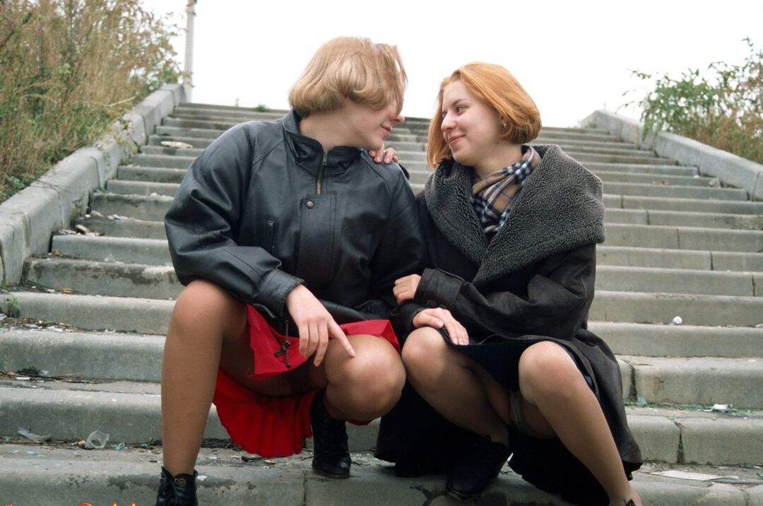 13P Young dykes reveal their beavers while helping each other out of their clothes