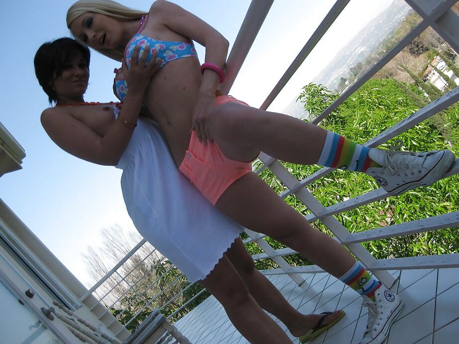 16P Helena Sweet with big tits stripping off shorts to expose her booty