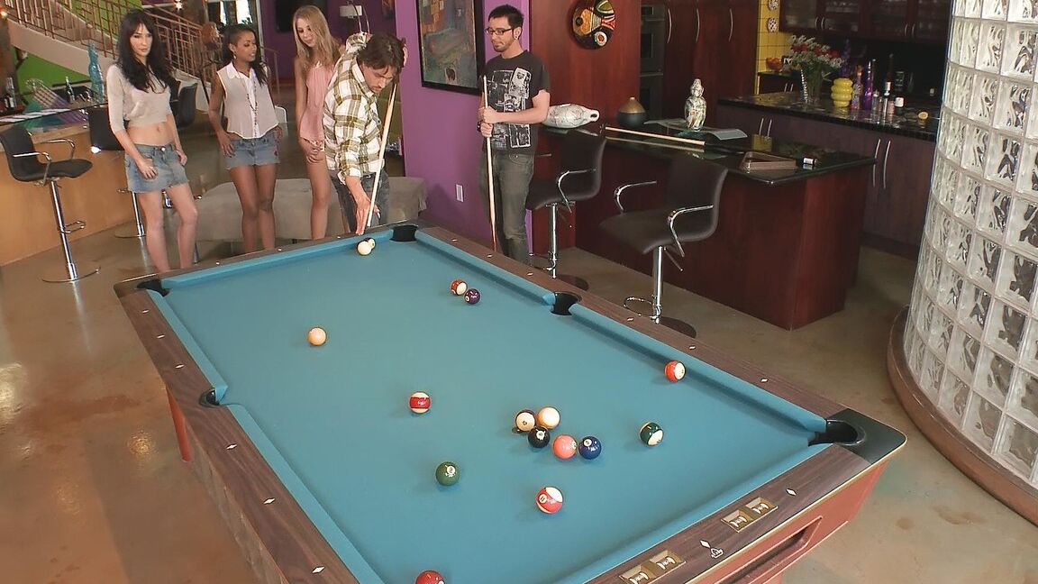 15P Pool hall party gets dirty when sexy clothed girls get naked for some real fun