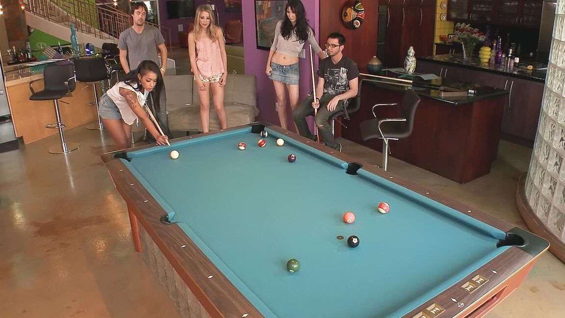 15P Pool hall party gets dirty when sexy clothed girls get naked for some real fun