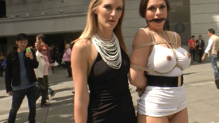 15P 巨乳の女の子がトップレスで猿ぐつわをされたまま街中をパレードされ、公開セックスされる
