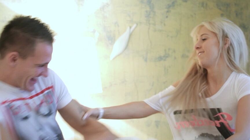 12P Blonde girl Carla Cox and her man friend pause for a quickie on their bed