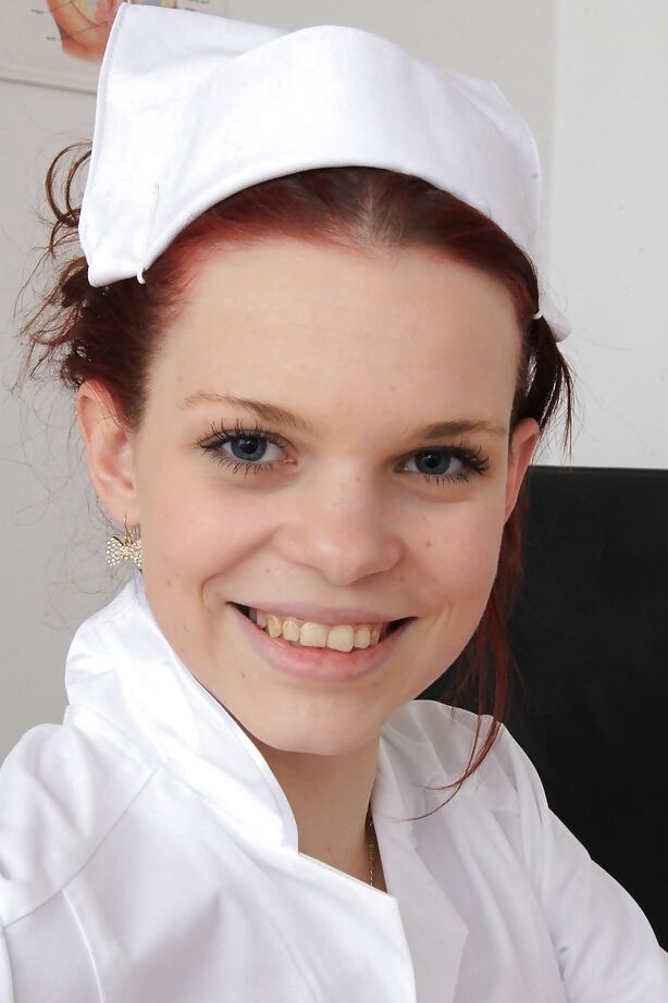 16P Unique redhead nurse female Lea is masturbating in gyno cabinet