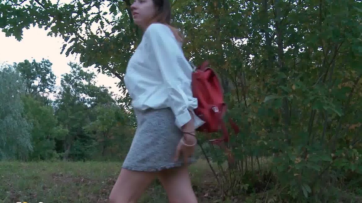 15P Brunette cutie squats to piss near the lake