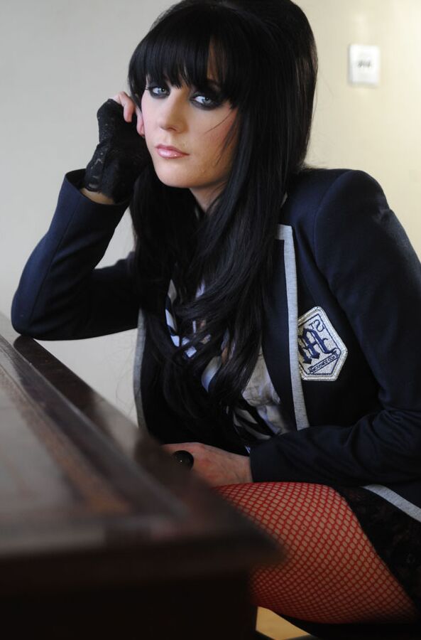 15P British student Samantha Bentley gets naked on top of a desk in high heels