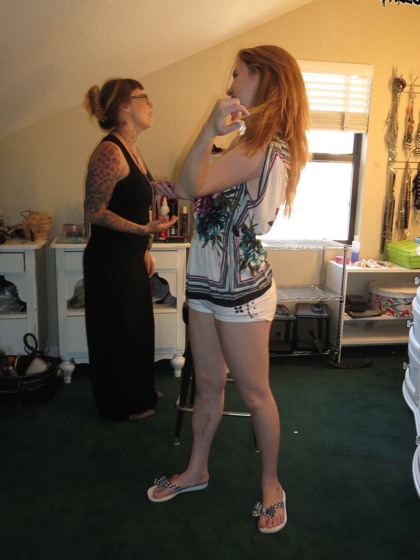 17P Charming teen Mattie Borders goes topless in thong & socks on the balcony