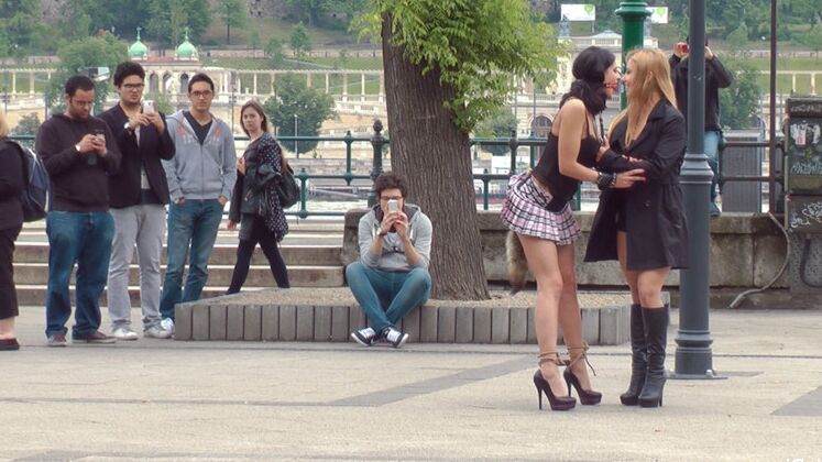 15P Brunette chick wears a butt plug in public before being gangbanged