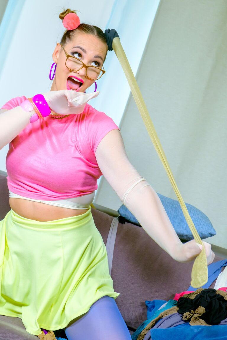 16P Cute girl Naomi adorns herself in layers of nylons during SFW solo action