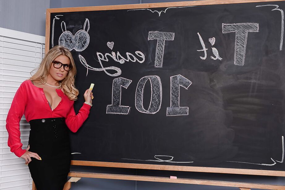 16P Fantastic teacher Aubrey Addams is doing some posing in a class room