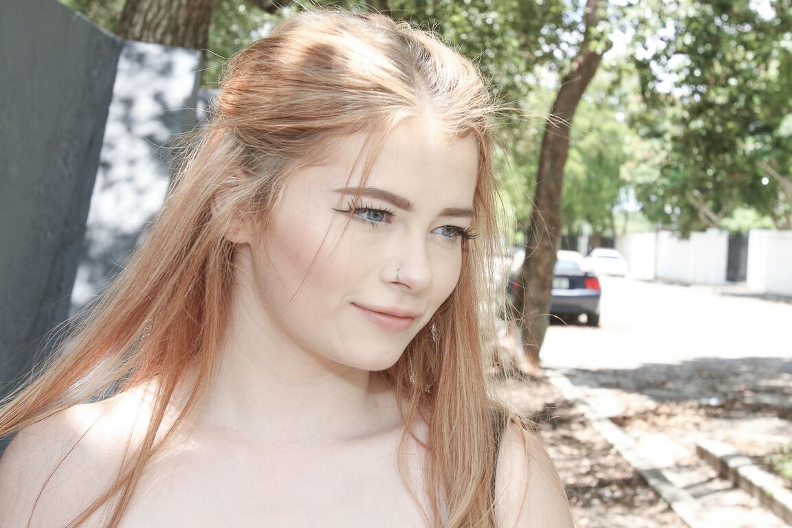 17P Adorable redhead Briar Rose strips by neighbor's pool for hot sucking & facial