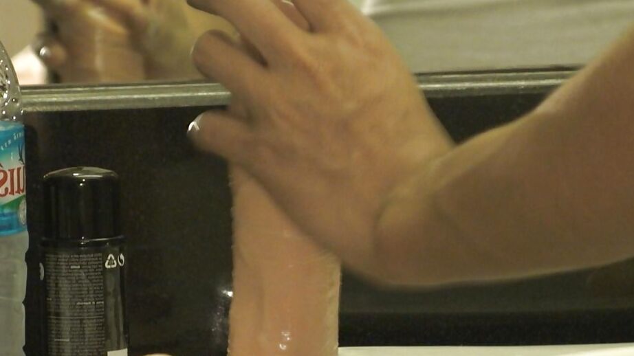 16P Nasty oiled up Asian shemale Pam sticking a big dildo deep up her asshole