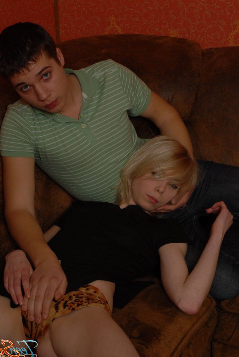 21P Blonde teen Alice bends over a couch and takes a stiff rod from her boyfriend