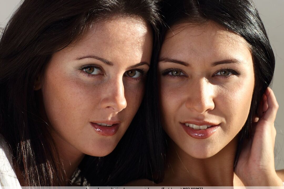 16P Brunette lesbians get completely naked together during a modelling session