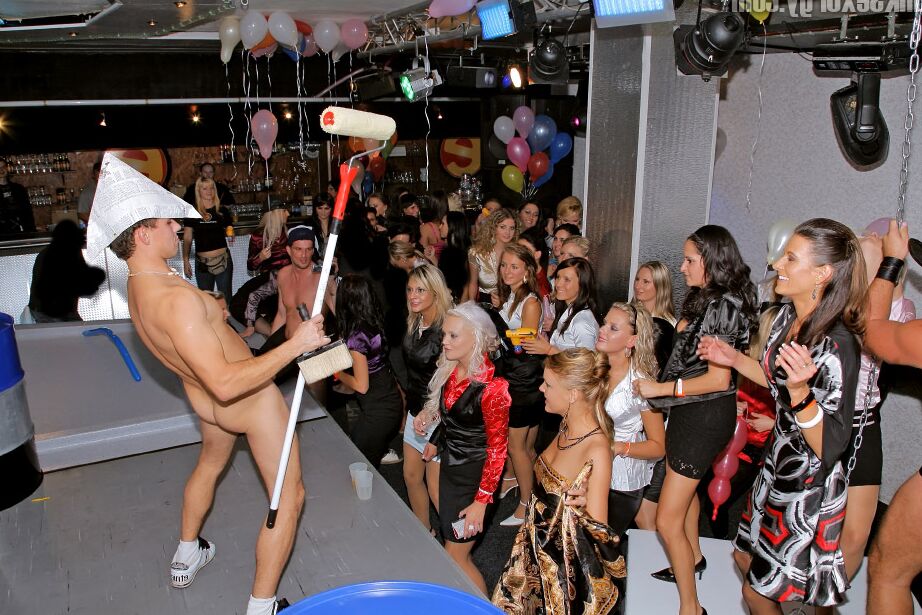 16P Salacious european gals having fun with male strippers at the drunk party