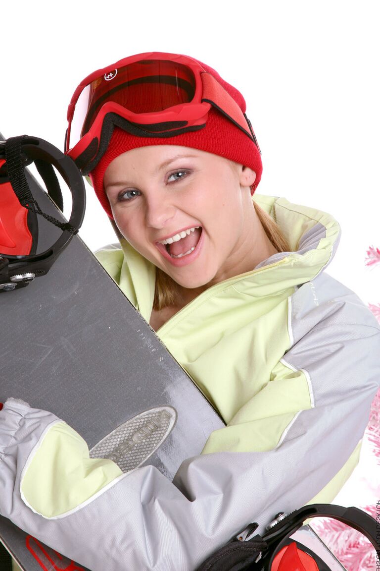 15P Snowboarder Lucianna hangs tight to her board while baring her great body