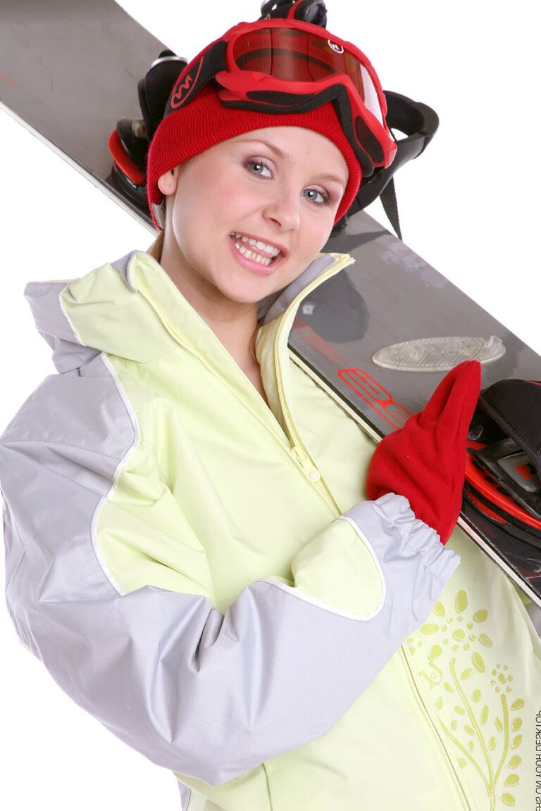 15P Snowboarder Lucianna hangs tight to her board while baring her great body