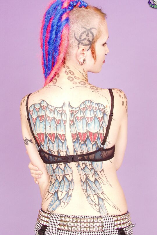 16P Tattooed girl Jax sticks her tongue out after stripping to her goth boots