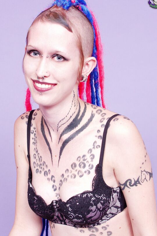16P Tattooed girl Jax sticks her tongue out after stripping to her goth boots