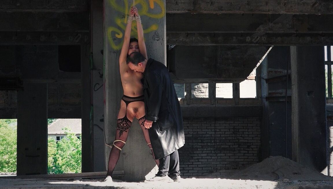 18P Four sex slaves bound to endure painful BDSM torture in abandoned building
