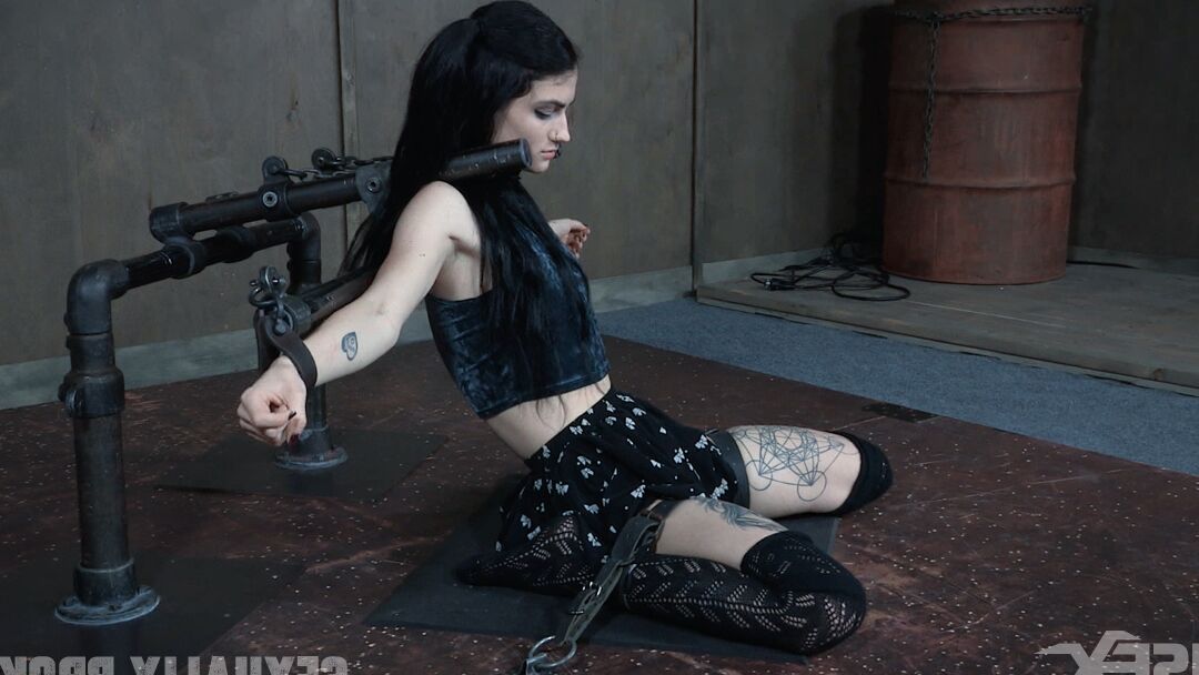 15P Dark haired chick Lydia Black endures facial abuse while restrained in dungeon