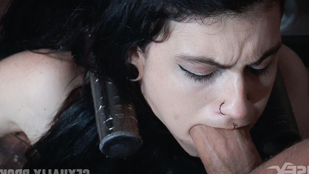 15P Dark haired chick Lydia Black endures facial abuse while restrained in dungeon