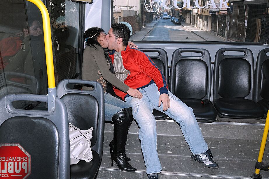 21P Kinky shemale Vannina Di Marko blows a stud while jerking herself off in a bus