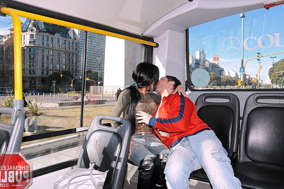 21P Kinky shemale Vannina Di Marko blows a stud while jerking herself off in a bus