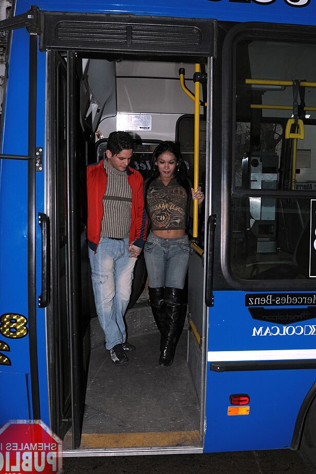 21P Kinky shemale Vannina Di Marko blows a stud while jerking herself off in a bus