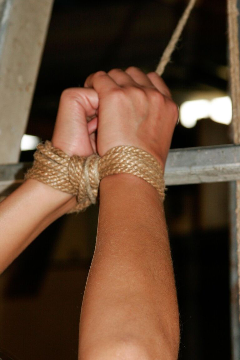 12P Blonde chick is tied with rope and cleave gagged while being masturbated