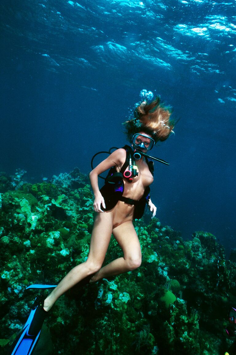 17P Breathtaking centerfold babes dive topless & model natural tits by the water