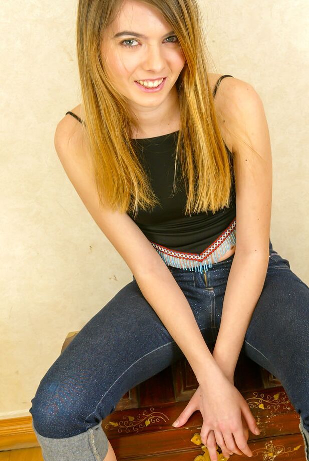 16P 18-year-old beauty Alina A gets completely naked on a tickle trunk