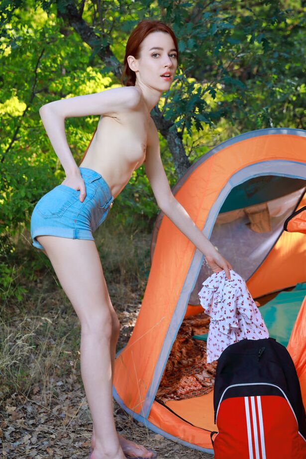 18P Cute redhead Sherice is in the mood for naked fun on her camping trip, she