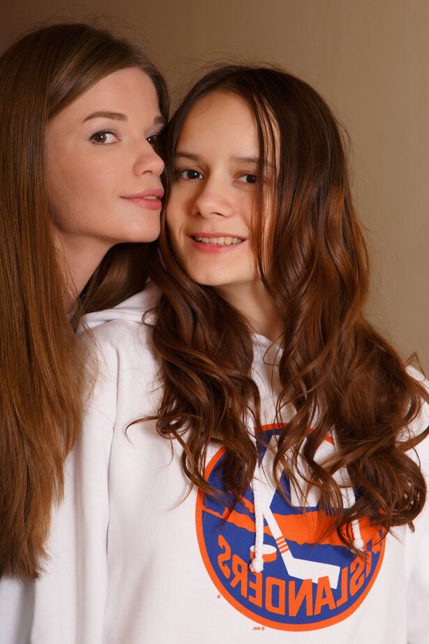 16P Young lesbians Nedda & Eiby Shine get completely naked on a staircase