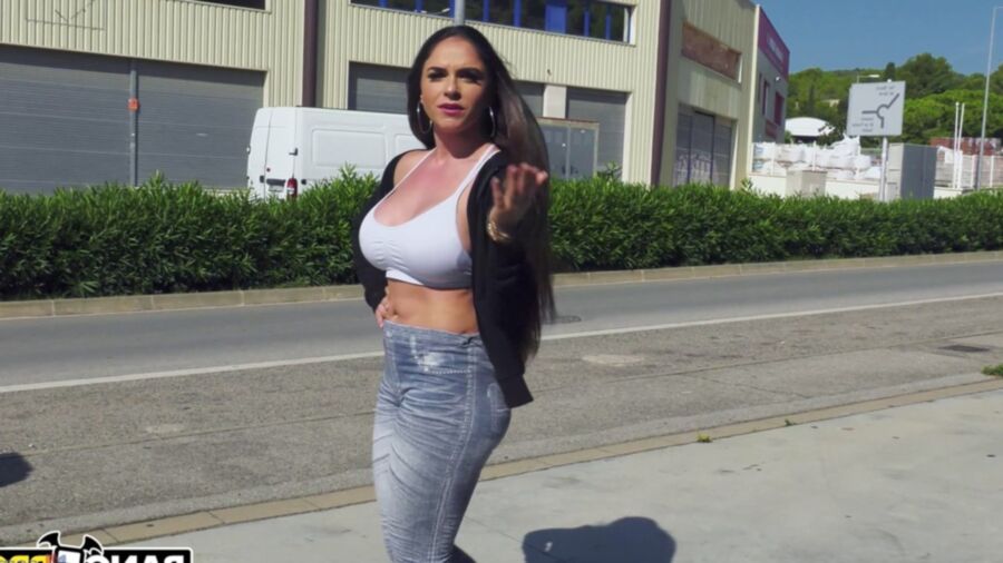 21P Babe with big tits and ass Marta La Croft gets fucked in an alleyway 3some