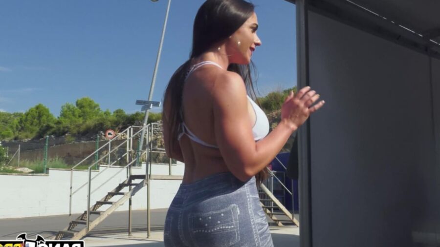 21P Babe with big tits and ass Marta La Croft gets fucked in an alleyway 3some