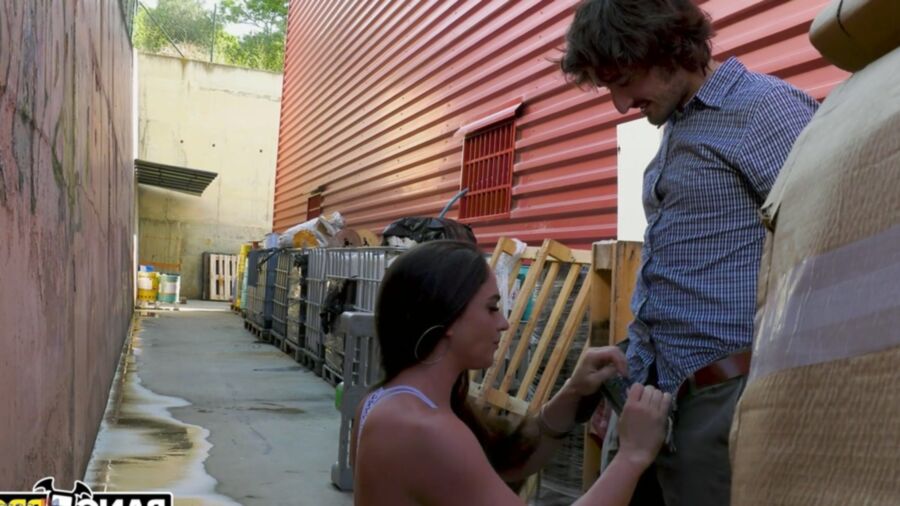 21P Babe with big tits and ass Marta La Croft gets fucked in an alleyway 3some
