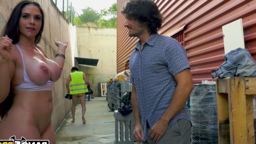 21P Babe with big tits and ass Marta La Croft gets fucked in an alleyway 3some